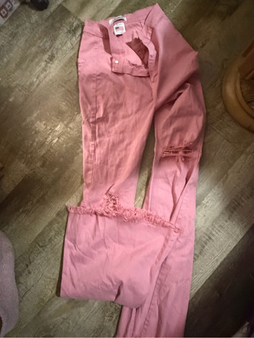 Vibrant Rose Pink Distressed Flare Jeans